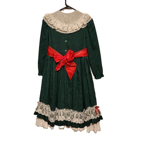 Mini World Dress Green Stripe Red Sash Petticoat Lace Girls Size 12? Made in USA - Picture 6 of 9